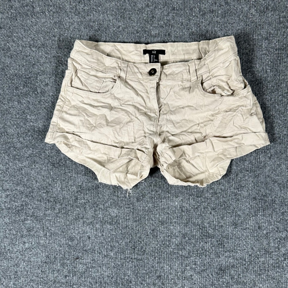 H&M Shorts Womens Size 4 Beige Chino Casual Raw Hem Stretch Summer Mini